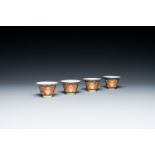 Four Chinese Thai market Bencharong 'Theppanom' wine cups, 19th C.