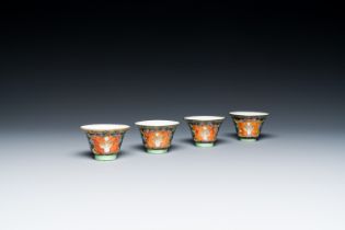 Four Chinese Thai market Bencharong 'Theppanom' wine cups, 19th C.