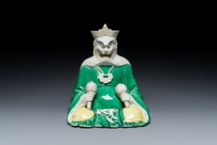 A Chinese verte biscuit figure of Yan Luo, the ruler of hell, Kangxi