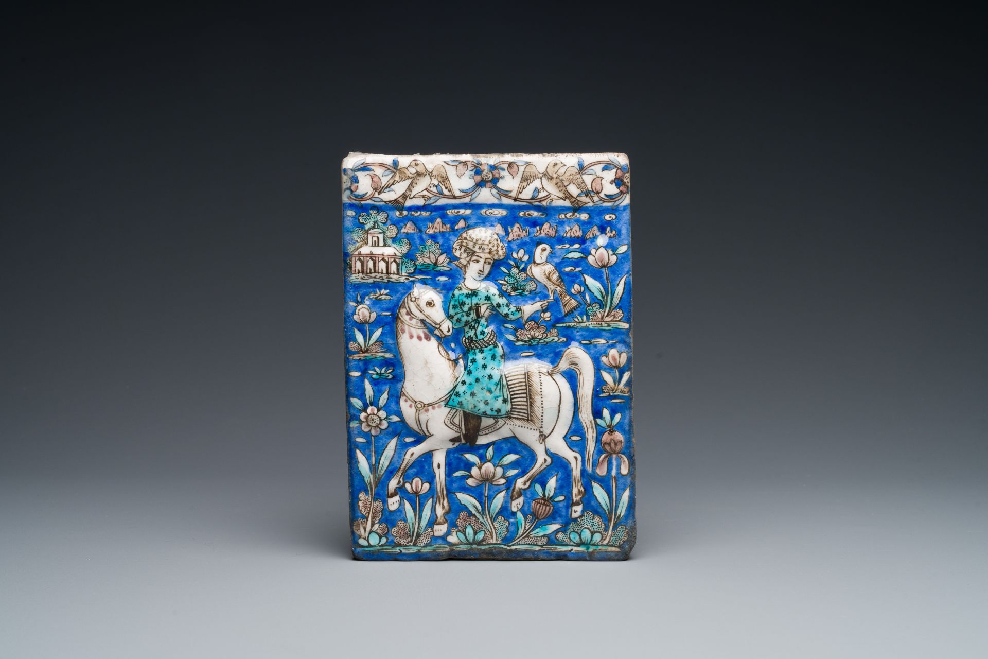 Six Qajar pottery tiles, Persia, 19th C. - Image 2 of 9