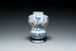 A blue and white faience vase with floral design in the style of Delft, probably Berlin, Germany, 18