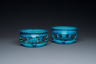 Two Chinese turquoise-glazed ornaments or stands, Kangxi