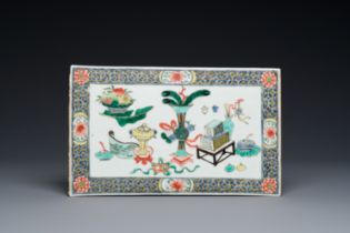 A Chinese famille verte 'antiquities' plaque, Kangxi