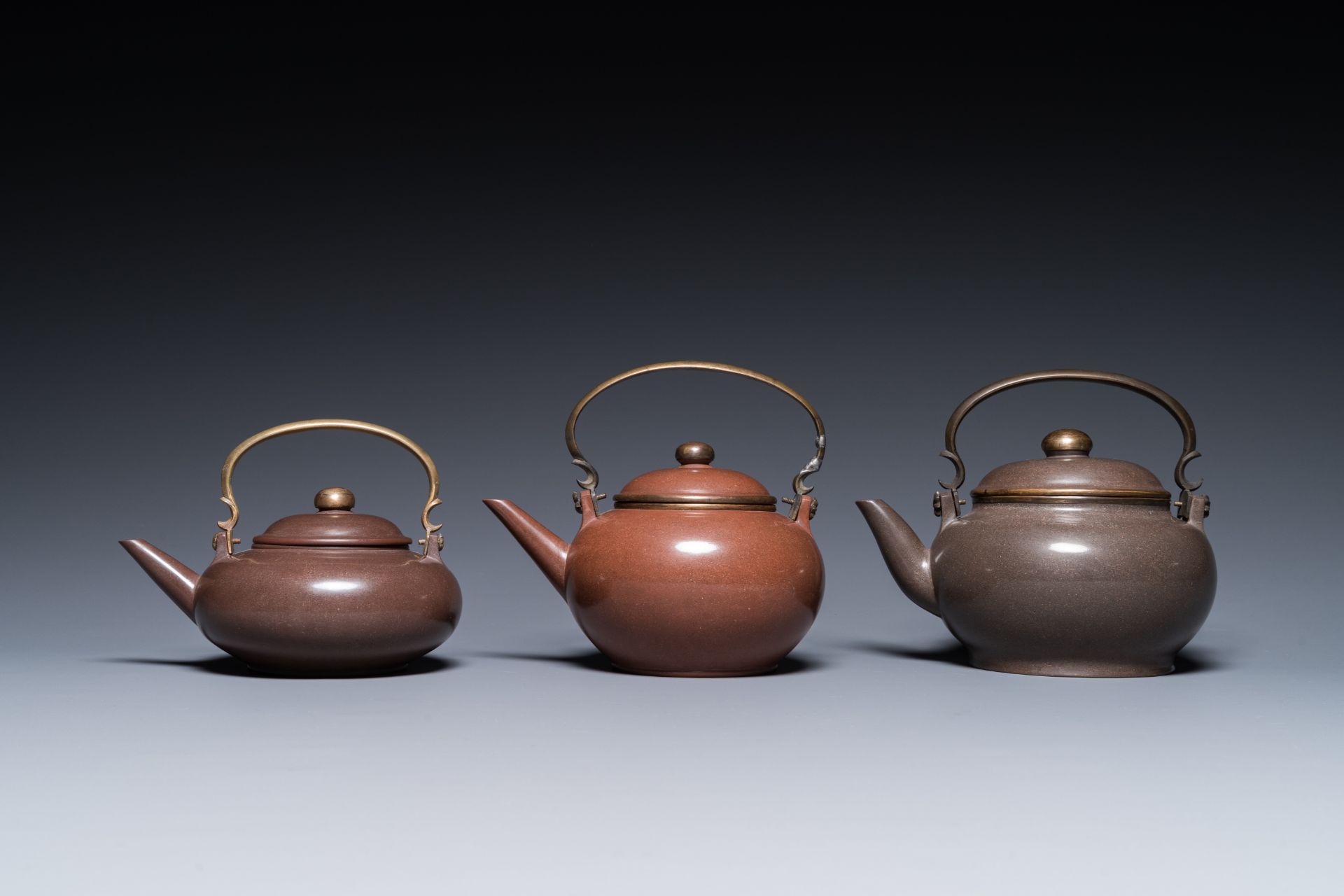 Three Chinese polished Yixing stoneware teapots and covers for the Thai market, Gong Ju è´¡å±€ mark, - Image 2 of 9