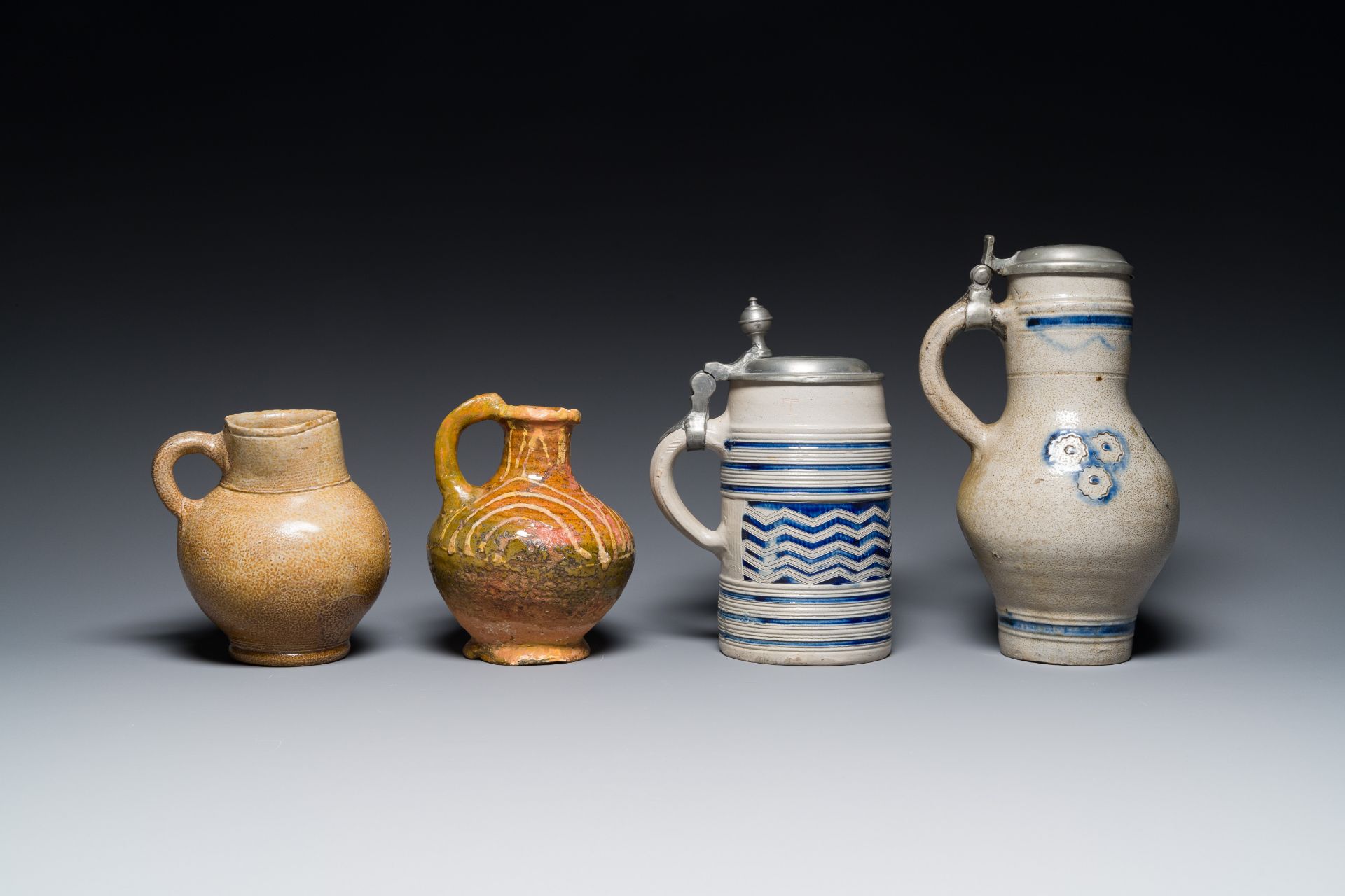 Nine various stoneware jugs, a.o. Frechen, Raeren and Westerwald, 16/18th C. - Image 9 of 16