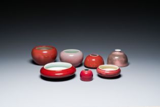 Seven Chinese copper-red- and flambe-glazed water pots and brush washers, 19/20th C.