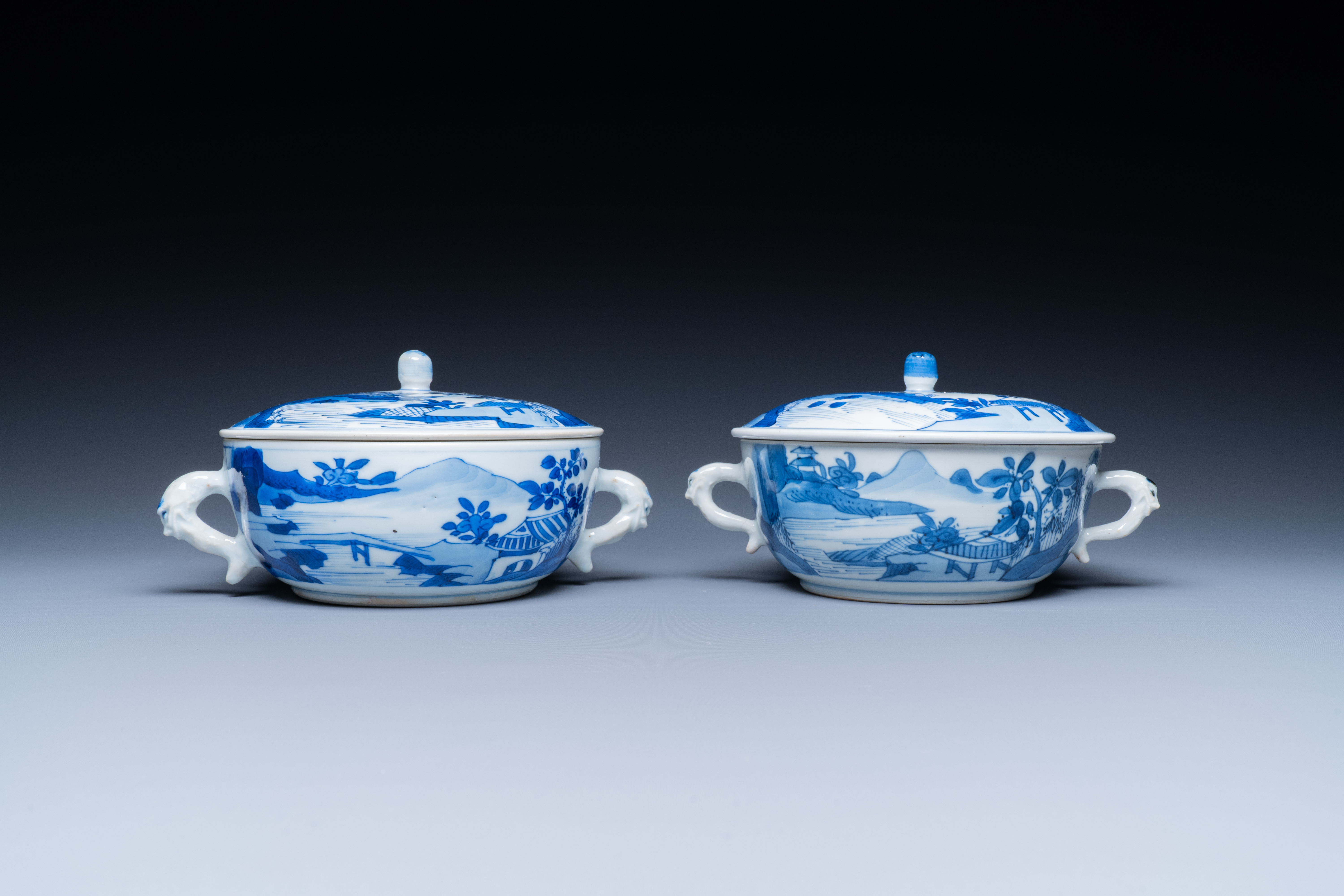 A pair of Chinese blue and white bowls and covers, Kangxi - Image 4 of 7