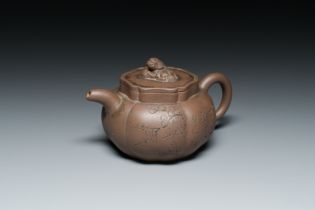 A Chinese Yixing stoneware teapot and cover, signed Li Yong åˆ©æ°¸, Yixing seal mark, dated 1934