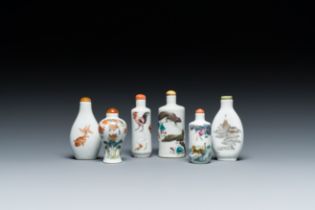 Six Chinese famille rose and iron-red snuff bottles, 18/19th C.