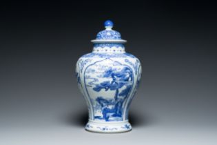 A Chinese blue and white vase and cover, Kangxi