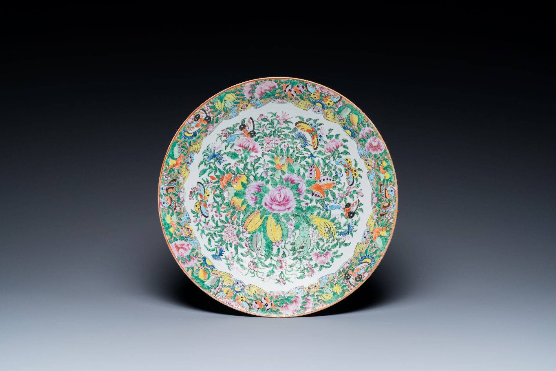 Two Chinese Canton famille rose bowls and a dish, 19th C. - Image 2 of 9