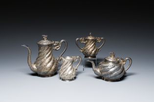A Chinese four-piece silver tea set, Jiu Jiang Qing He Huan ä¹æ±Ÿ æ…¶å’Œ ç…¥ mark, 19th C.