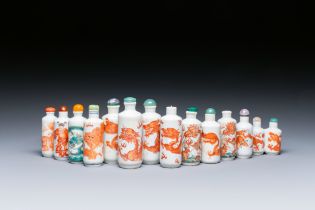 Thirteen Chinese mostly iron-red-decorated snuff bottles, 19/20th C.