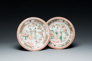 A pair of Chinese famille verte 'Xi Xiang Ji' plates, Kangxi