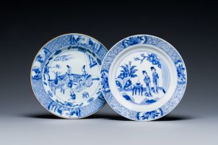 Two Chinese blue and white 'Cao sisters' plates, Kangxi mark and of the period and Yongzheng