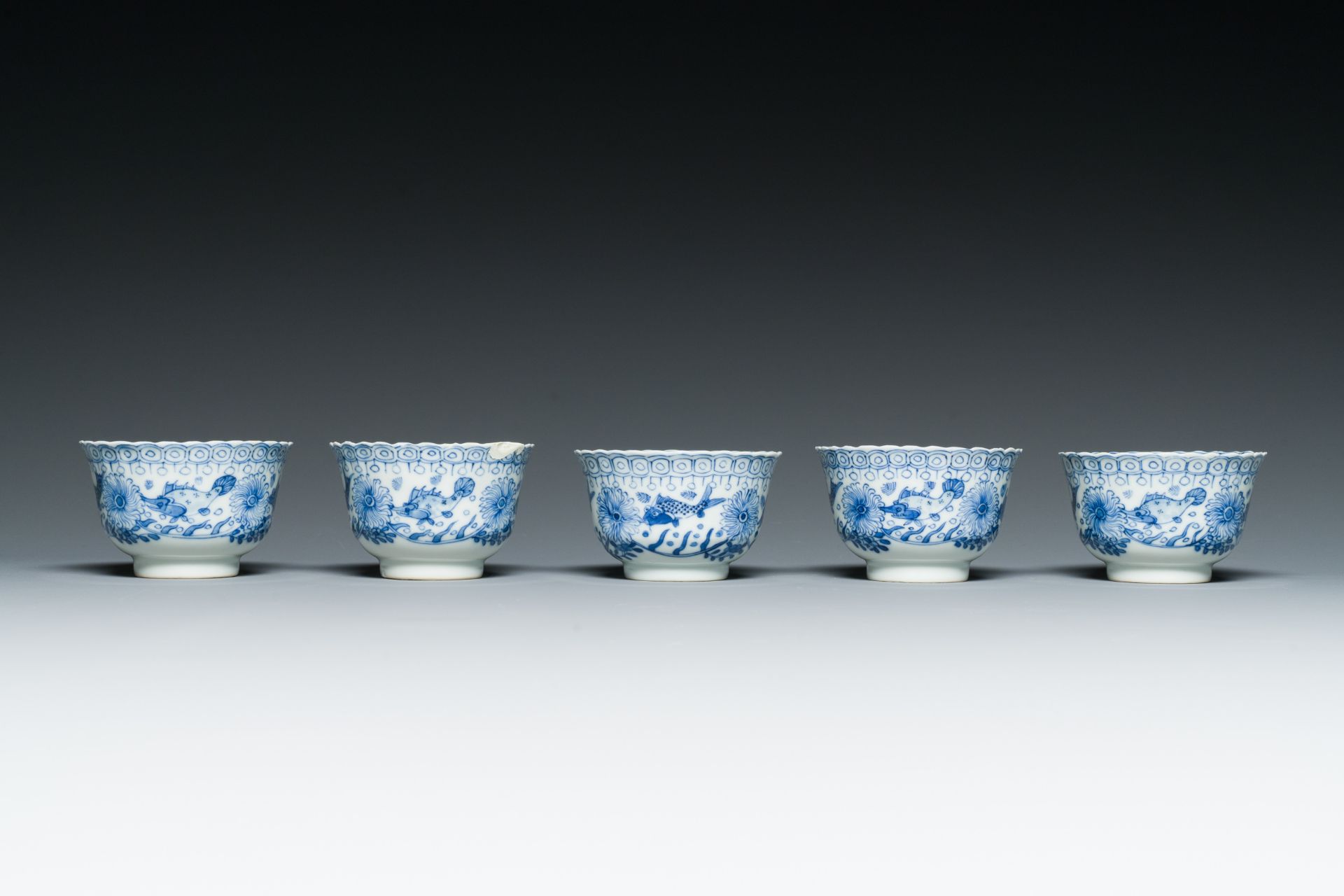 Ten Chinese blue, white, famille rose and Dutch-decorated cups and nine saucers, Kangxi and later - Image 14 of 17