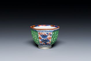 A Dutch-decorated Chinese reticulated double-walled hexagonal tea bowl, Kangxi