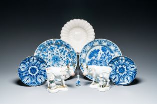 A varied collection of monochrome white and blue and white Dutch Delftware, 18th C.