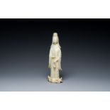 A Chinese celadon jade sculpture of Guanyin, Qing