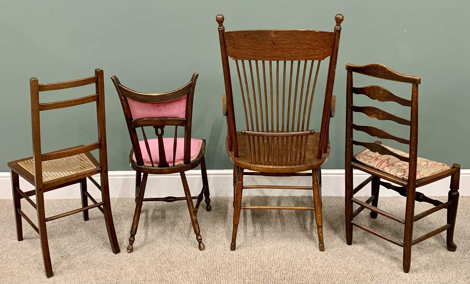 FOUR VARIOUS ANTIQUE & VINTAGE CHAIRS - to include a good American oak and ash comb back armchair, - Image 2 of 2