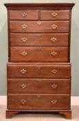 CIRCA 1830 MAHOGANY CHEST ON CHEST - with two short over three long drawers, the base with three