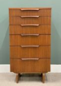 MID-CENTURY TEAK TYPE CHEST of six drawers - labelled "EON Furniture", 125cms H, 67cms W, 44cms D