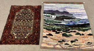 SOFT FURNISHINGS (2) - to include an Eastern style red ground rug, multi-bordered with busy floral