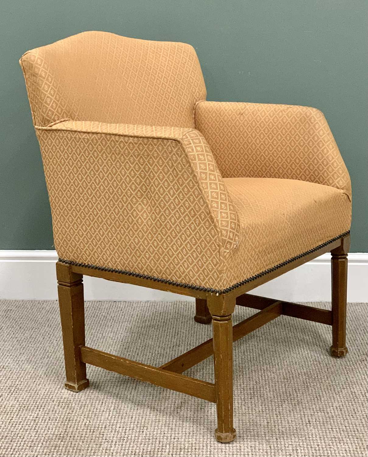 VINTAGE UPHOLSTERED EASY CHAIR - in diamond pattern fabric with shaped back, 87cms H, 63cms W, 44cms - Image 2 of 3