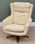 STYLISH MODERN SWIVEL EASY CHAIR - in beige fleck upholstery, 96cms H, 80cms W, 50cms D