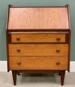 CIRCA 1960s STYLISH DANISH TEAK BUREAU - having a sloped front over three drawers with turned wooden