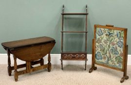 VINTAGE & LATER OCCASIONAL FURNITURE (3) - an oak framed firescreen with tapestry panel, 71cms H,