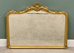LAURA ASHLEY ANTIQUE STYLE GILT FRAMED OVERMANTEL MIRROR - having a leaf and floral swag crest and