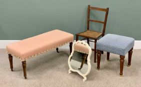 VINTAGE FURNITURE ASSORTMENT (4) - to include long upholstered footstool on turned supports, 46cms H
