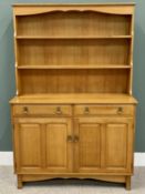 QUALITY BLONDE OAK REPRODUCTION DRESSER - having a stepped two shelf rack over a base section of