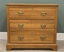 CIRCA 1910 STRIPPED SATINWOOD THREE DRAWER CHEST - having fancy brass backplates and swing
