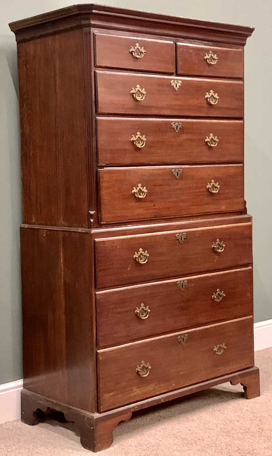 CIRCA 1830 MAHOGANY CHEST ON CHEST - with two short over three long drawers, the base with three - Image 2 of 4