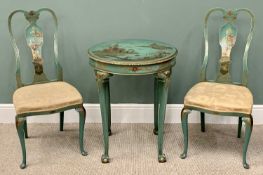 OCCASIONAL FURNITURE (3) - quality green chinoiserie decorated circular topped side table with