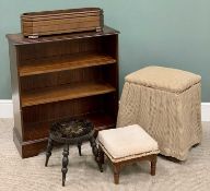 FURNITURE ASSORTMENT (5) - to include reproduction mahogany three shelf bookcase, 87cms H, 80cms