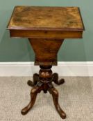 VICTORIAN BURR WALNUT SEWING TABLE - having a rectangular top and fitted interior, tapered and