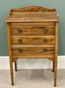 VINTAGE STAINED PINE MUSIC CABINET - having three fall front drawers, on tapered supports, 79cms