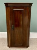 ANTIQUE MAHOGANY WALL HANGING CORNER CUPBOARD - having fielded front panel and interior shelves,