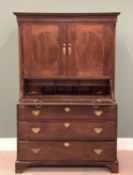 GEORGIAN OAK SECRETAIRE CUPBOARD - having twin opening upper doors and interior shelves above a