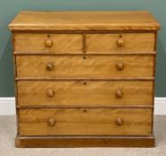 CIRCA 1900 SATINWOOD CHEST - having two short over three long drawers with turned wooden knobs, on a