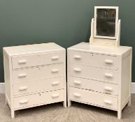 VINTAGE WHITE PAINTED BEDROOM FURNITURE - two x four drawer chests, 82cms H, 73cms W, 48cms D, (