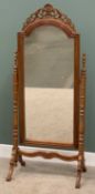 CHEVAL MIRROR - fine reproduction example with fretwork arched top, on turned columns, 192cms H,
