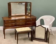 STAG MINSTREL DRESSING TABLE & STOOL - having six small drawers and a triple mirror, 129cms H,