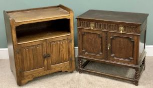 LINENFOLD VINTAGE FURNITURE (2) - small sideboard trolley with two shelves and lower cupboard doors,