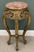 CHINESE STYLE CARVED & GILDED MARBLE TOP PLANTER STAND - 91cms H, 43cms diameter at the base