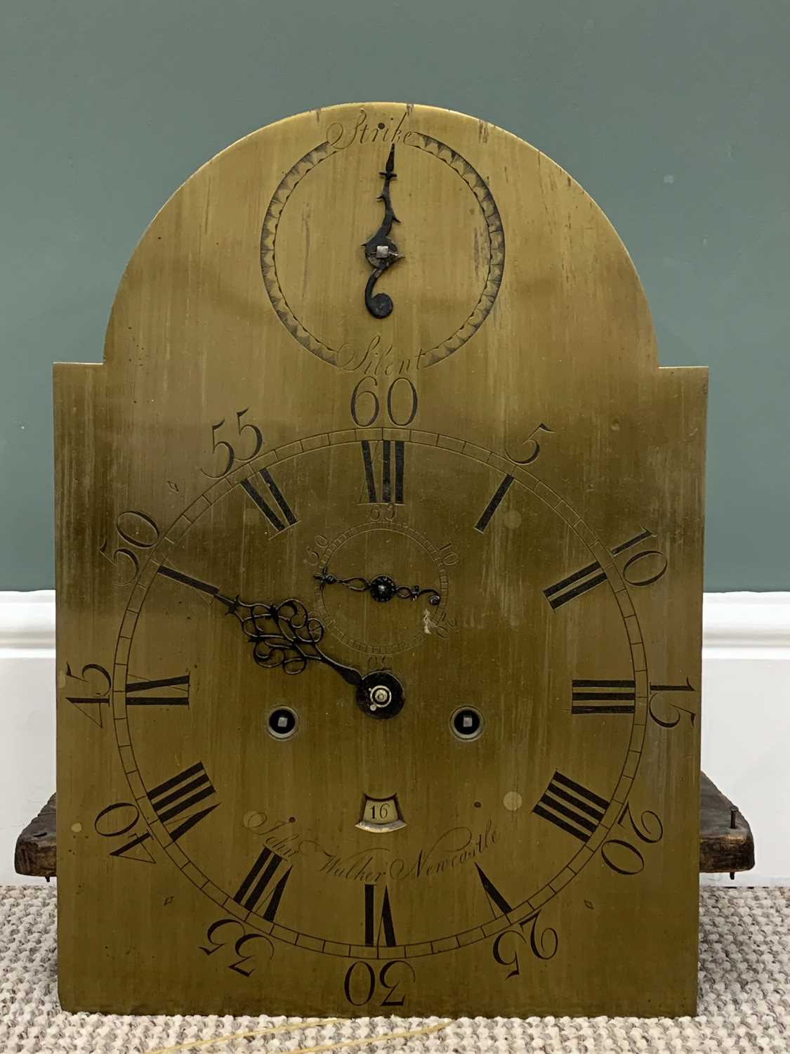 LONGCASE CLOCK - slim cased circa 1840 mahogany, arched brass dial set with Roman numerals, - Image 4 of 9