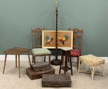 FURNISHING ASSORTMENT (10) - to include a mid-Century type square topped table, three old suitcases,